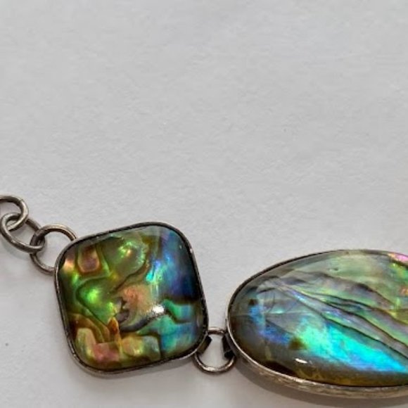 Vintage Sterling Silver Toggle Abalone Bracelet - Picture 8 of 14